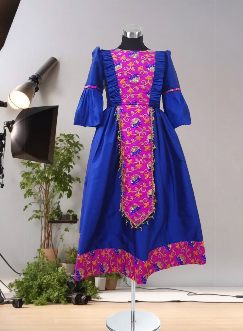Lamora Haq Al Laila Collection Qarqaan Dress for Girls | Long Maxi Dress with Exquisite Embroidery | Perfect for Traditional and National Occasions, Complete with a Complimentary Soft Crepe-Lined Bag.  - Image 5