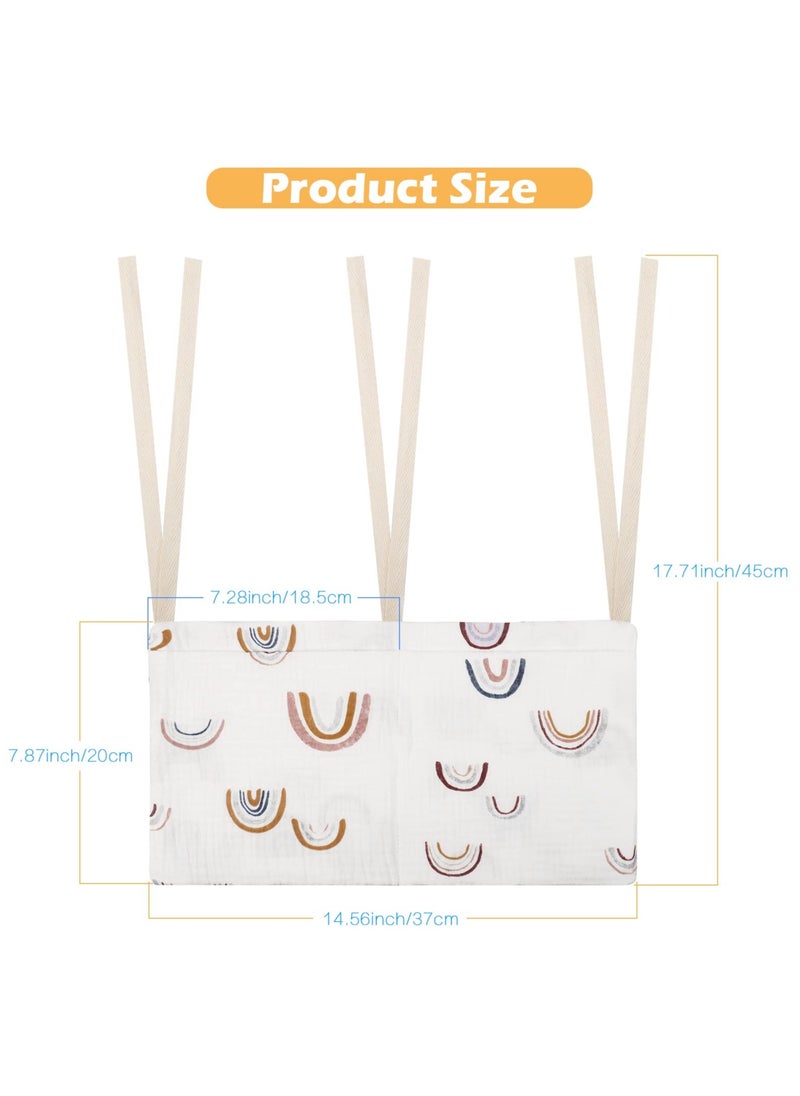 SYOSI SYOSI Hanging Storage Bag for Baby Bedside, Linen Baby Nursery Organizer, Small Baby Crib Organizer Bag with 2 Pockets, Baby Hanging Storage Bag for Bottles, Toys, Diapers and Nipples (Rainbow)  - Image 2