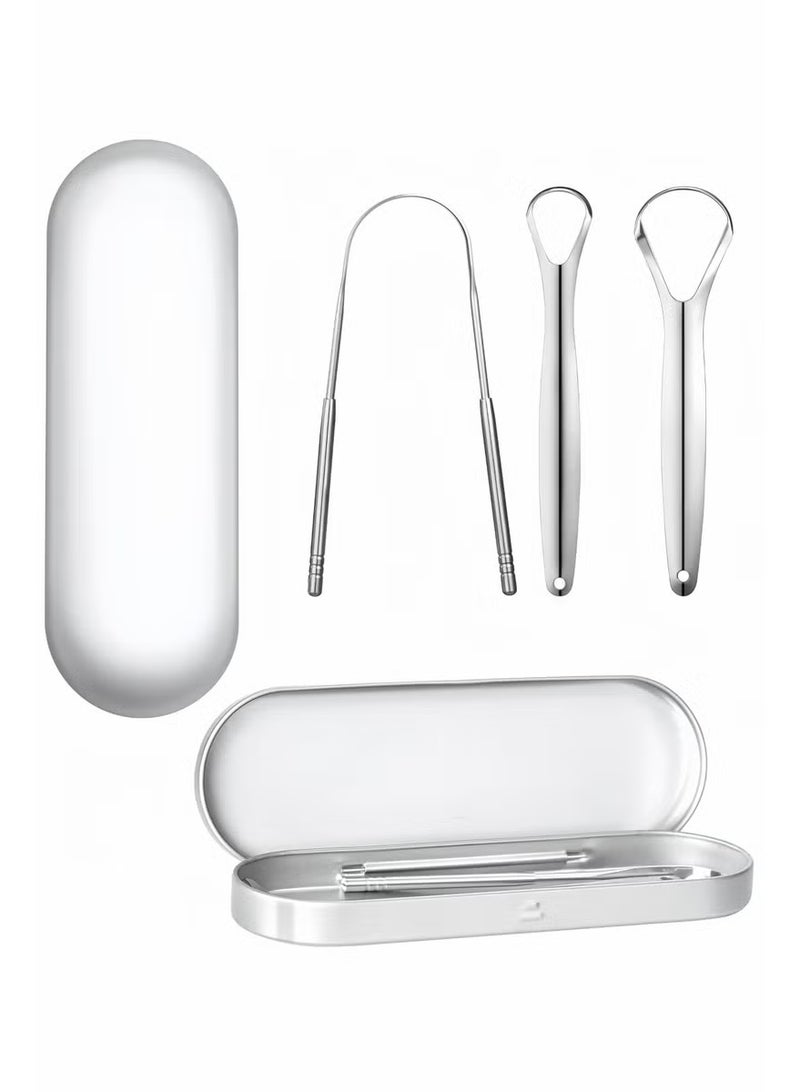 بابونا 4 قطع من منظف اللسان القابل لإعادة الاستخدام، مكشطة لسان من الفولاذ المقاوم للصدأ محمولة لتقليل رائحة الفم الكريهة، ونظافة الفم (للسفر/المنزل) - Image 3