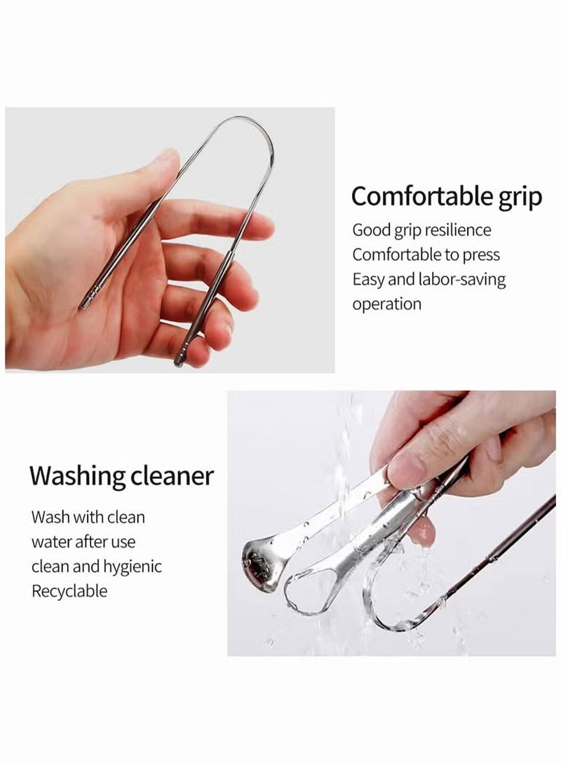 بابونا 4 قطع من منظف اللسان القابل لإعادة الاستخدام، مكشطة لسان من الفولاذ المقاوم للصدأ محمولة لتقليل رائحة الفم الكريهة، ونظافة الفم (للسفر/المنزل) - Image 4