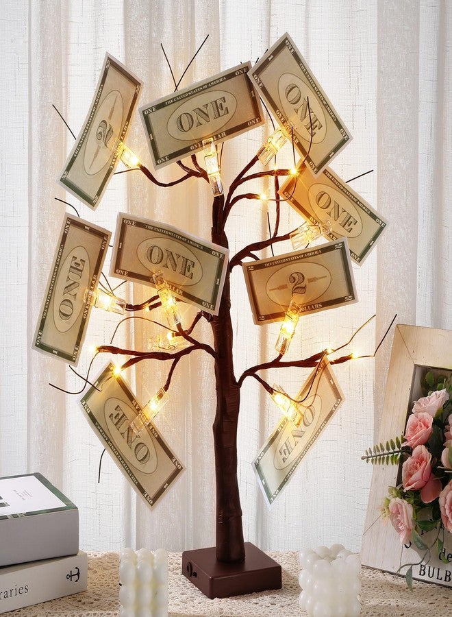 Rossesay 2 Pcs Money Tree,Gift Card Holder for Home Birthday Wedding Father's Day Christmas Graduation Photo Memo,Lighted 2FT Birch Tree with 24 Clips and 48 LEDs (Brown) - Image 4