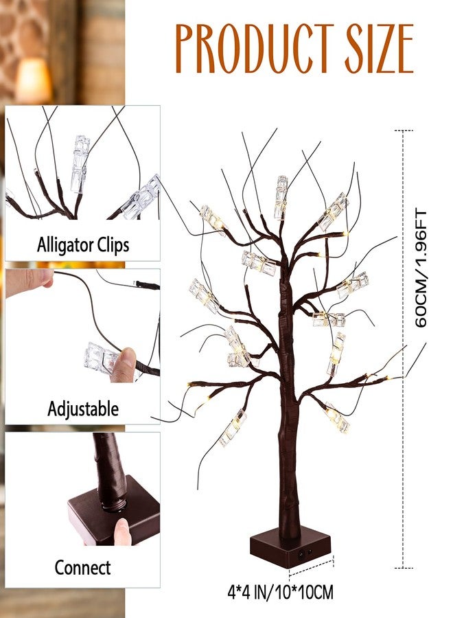 Rossesay 2 Pcs Money Tree,Gift Card Holder for Home Birthday Wedding Father's Day Christmas Graduation Photo Memo,Lighted 2FT Birch Tree with 24 Clips and 48 LEDs (Brown) - Image 2