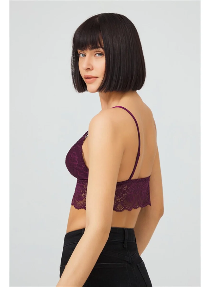 كوتن هيل Plum Lace Thin Strap Covered Triangle Women's Bralette Bustier