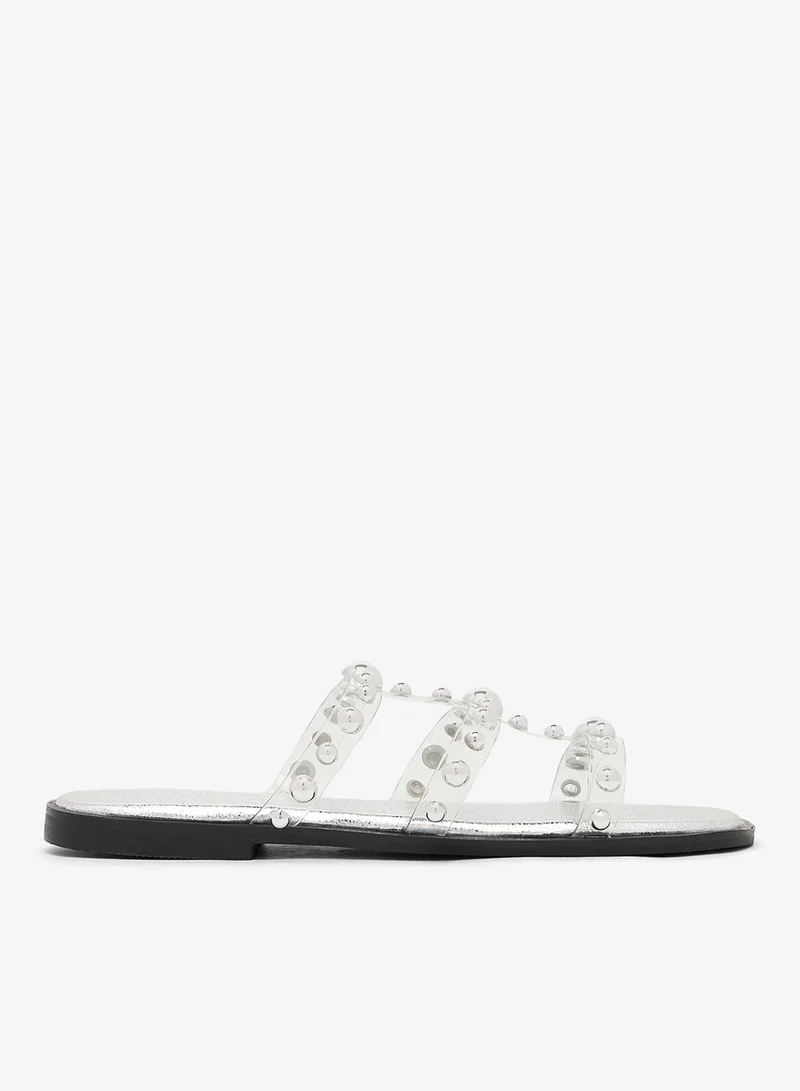 Silver Metal Stud Detail Flat Sandals