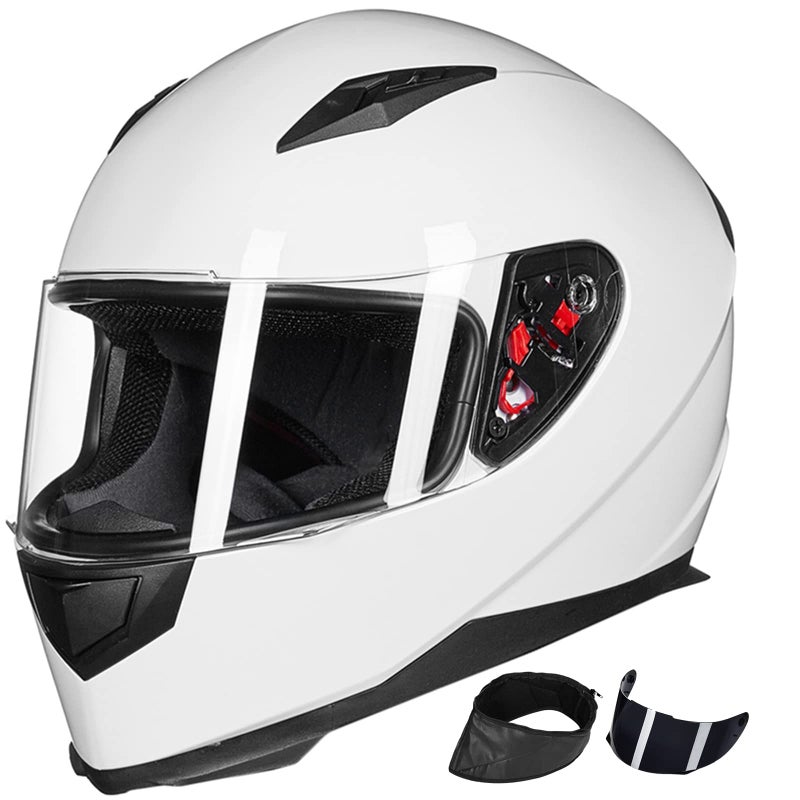 ILM Full Face Motorcycle Street Bike Helmet with Removable Winter Neck Scarf + 2 Visors DOT Model-JK313 (M, White) - Image 1