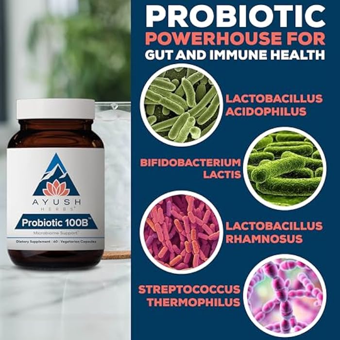 Ayush Herbs Probiotic 100B - Probiotics for Women, Probiotics for Men, Prebiotics and Probiotics for Digestive Health, Gas Relief, Gut Microbiome Balance - 60 Vegetarian Capsules - Image 4