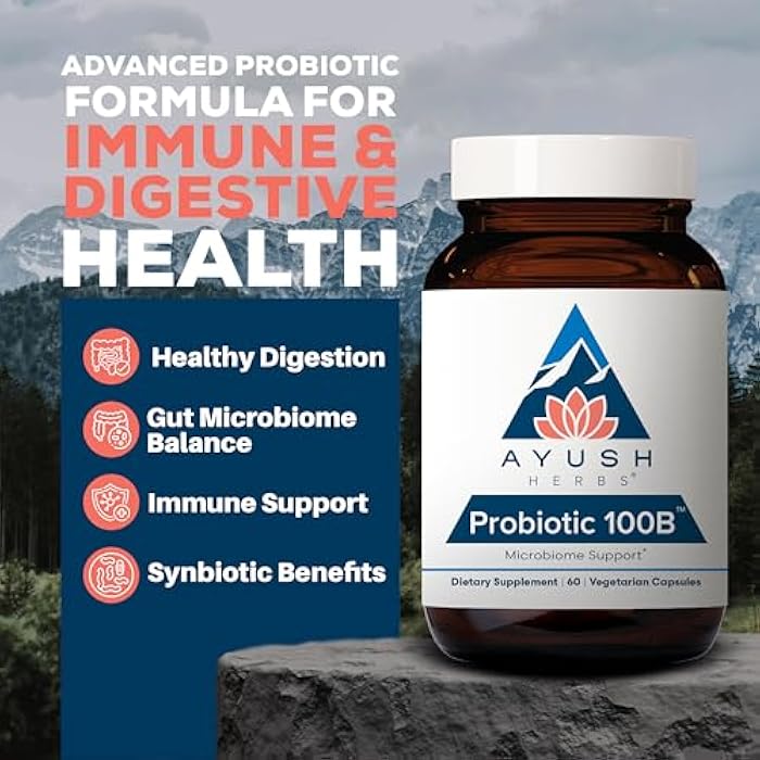 Ayush Herbs Probiotic 100B - Probiotics for Women, Probiotics for Men, Prebiotics and Probiotics for Digestive Health, Gas Relief, Gut Microbiome Balance - 60 Vegetarian Capsules - Image 2