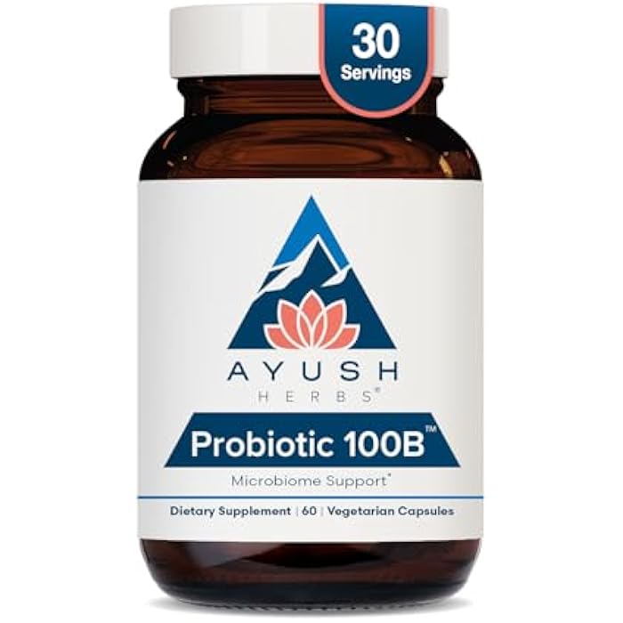 Ayush Herbs Probiotic 100B - Probiotics for Women, Probiotics for Men, Prebiotics and Probiotics for Digestive Health, Gas Relief, Gut Microbiome Balance - 60 Vegetarian Capsules - Image 1