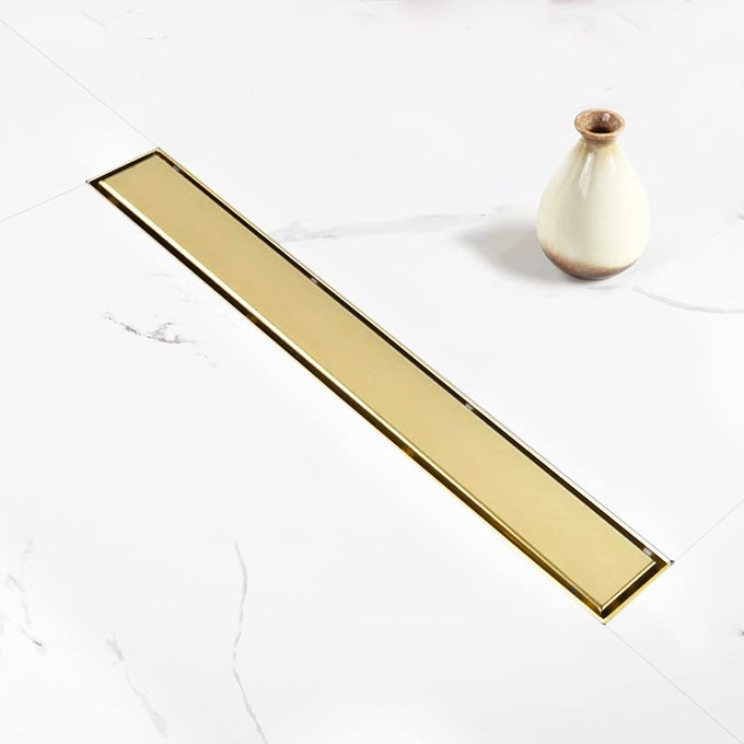 LINEAR SHOWER DRAIN 24 INCH GOLD DRAIN WITH TILE INSERT 2IN1 PANEL BRUSHED 304 STAINLESS STEEL GOLD SHOWER FLOOR DRAIN LINEAR DRAIN WITH HAIR STRAINER AND ADJUSTABLE FEET
