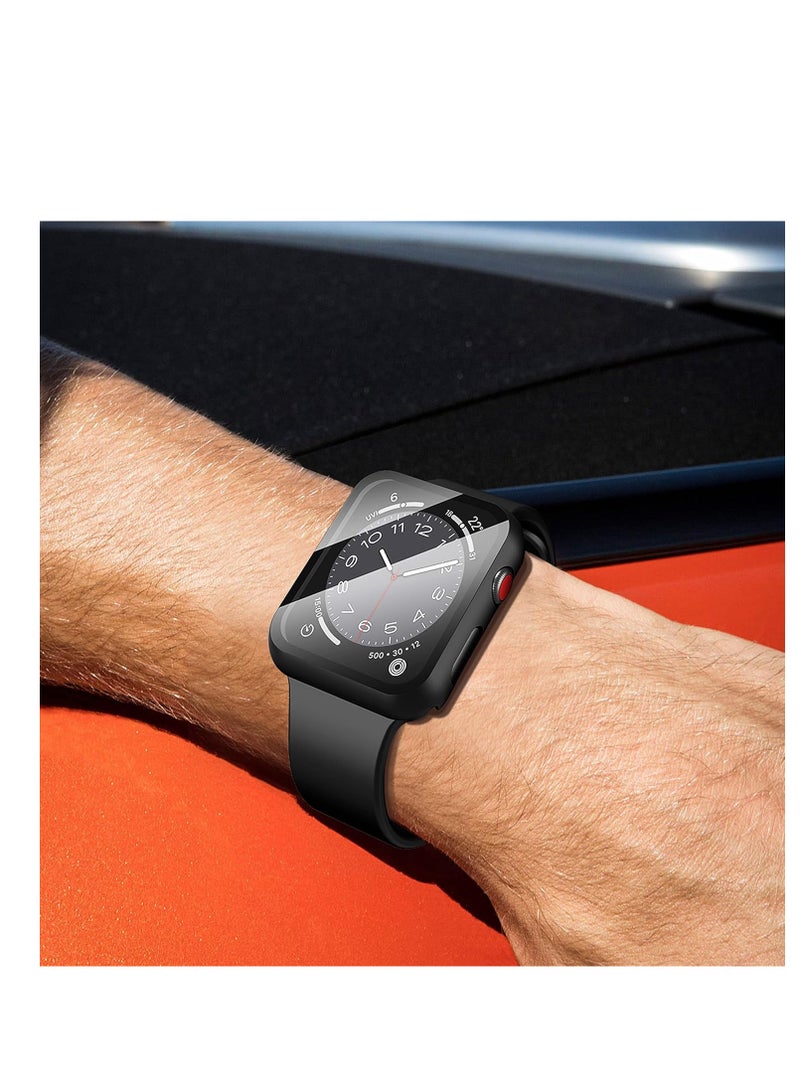 Compatible with Apple Watch Case with Screen Protector, Full Protective Cover Case Hard PC Bumper + 9H Bulletproof Glass Screen Protector for Apple iWatch, Black, Aplle Watch 38mm Series 1/2/3 - Image 2