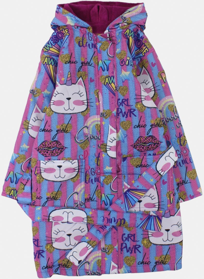 Baby Girls Waterproof Swim Robe – Multicolor with Cat Print