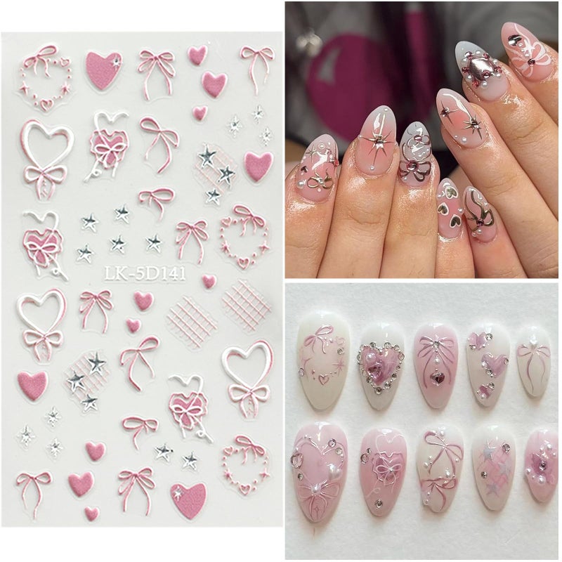 VOTACOS Flower Nail Art Stickers 5D Embossed Flower Nail Decals Spring Summer 3D Self Adhesive Bow Cherry Nails Decoration Supplies for Women Nails Design - Image 5