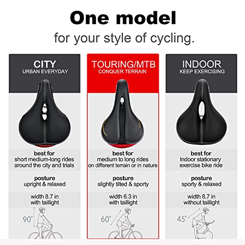 DAWAY Comfortable Men Women Bike Seat - DAWAY C66 Foam Padded Leather Road Mountain Bicycle Saddle Cushion with Taillight, Waterproof, Soft, Breathable, Fit MTB, Most Bikes, for Everyone - Image 2