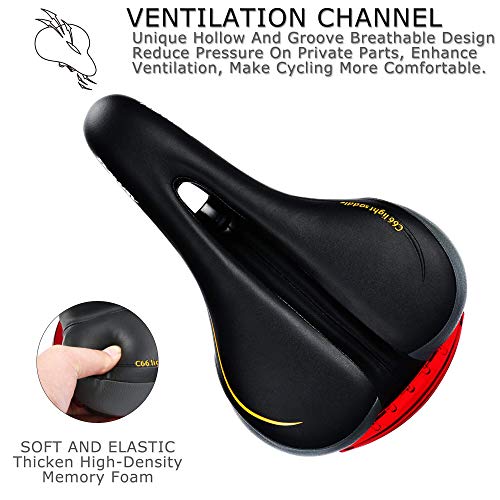 DAWAY Comfortable Men Women Bike Seat - DAWAY C66 Foam Padded Leather Road Mountain Bicycle Saddle Cushion with Taillight, Waterproof, Soft, Breathable, Fit MTB, Most Bikes, for Everyone - Image 4