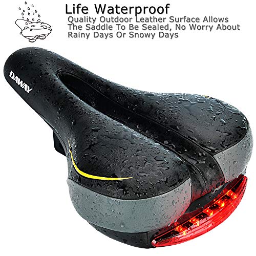 DAWAY Comfortable Men Women Bike Seat - DAWAY C66 Foam Padded Leather Road Mountain Bicycle Saddle Cushion with Taillight, Waterproof, Soft, Breathable, Fit MTB, Most Bikes, for Everyone - Image 5