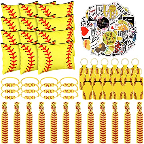 LEIFIDE 148 Pcs Softball Gifts Softball Goodie Bags Party Favors Sports Themed Accessories Include Makeup Bags Bracelets Keychains Stickers Hair Ties for Sport Team Gifts Birthday Party Supplies - Image 1