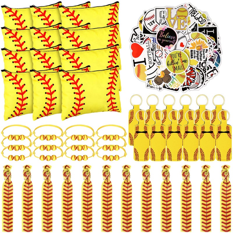 LEIFIDE 148 Pcs Softball Gifts Softball Goodie Bags Party Favors Sports Themed Accessories Include Makeup Bags Bracelets Keychains Stickers Hair Ties for Sport Team Gifts Birthday Party Supplies - Image 2