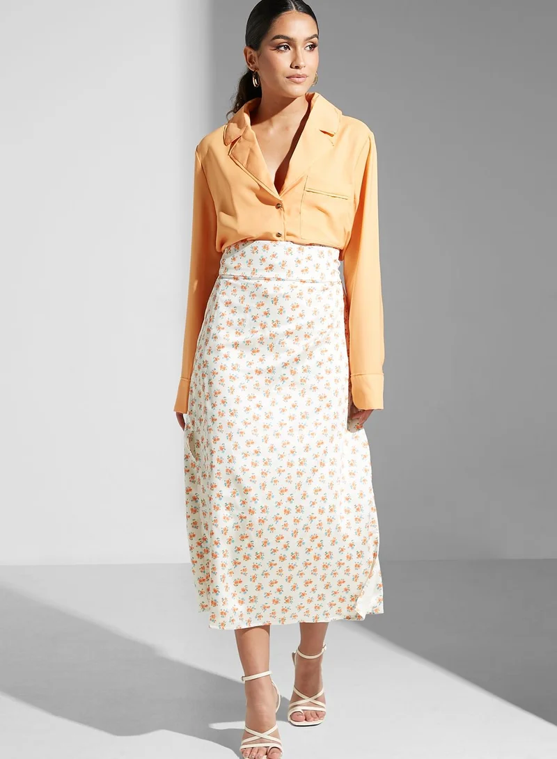 Cmeo collective Printed Pleated Midi Skirt