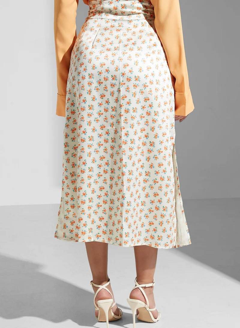 Cmeo collective Printed Pleated Midi Skirt