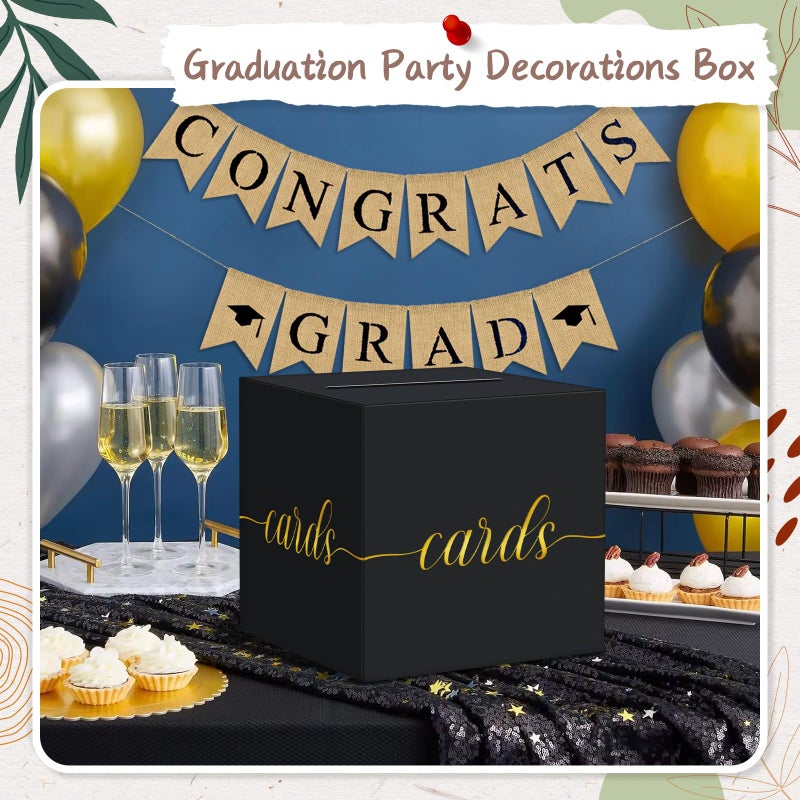 QIKSION Black Graduation Card Box, Gold Foil Gift Card Box for Party Decorations, Wedding Reception, Birthday, Baby & Bridal Shower, Anniversary, Retirement - Image 5
