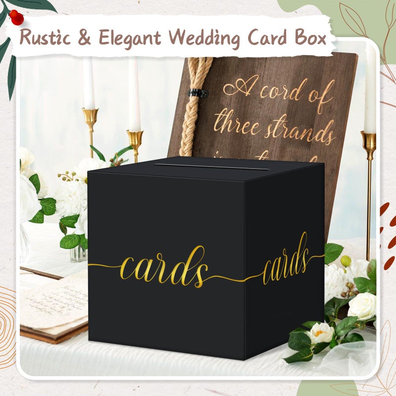 QIKSION Black Graduation Card Box, Gold Foil Gift Card Box for Party Decorations, Wedding Reception, Birthday, Baby & Bridal Shower, Anniversary, Retirement - Image 2