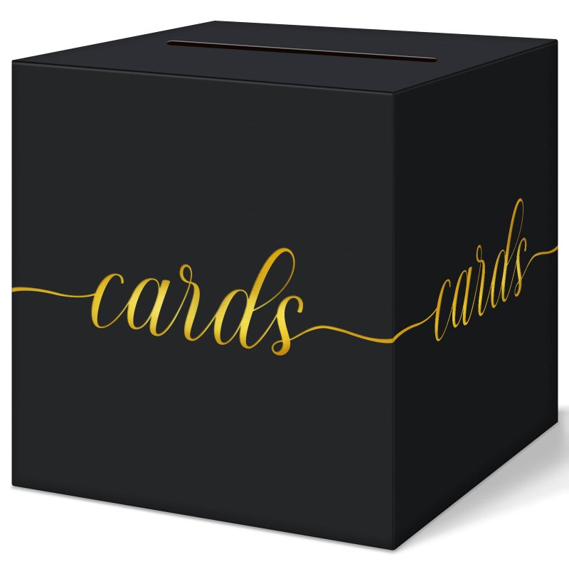 QIKSION Black Graduation Card Box, Gold Foil Gift Card Box for Party Decorations, Wedding Reception, Birthday, Baby & Bridal Shower, Anniversary, Retirement - Image 1