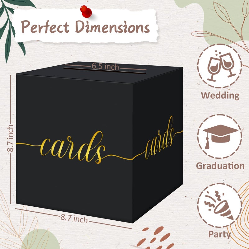 QIKSION Black Graduation Card Box, Gold Foil Gift Card Box for Party Decorations, Wedding Reception, Birthday, Baby & Bridal Shower, Anniversary, Retirement - Image 4