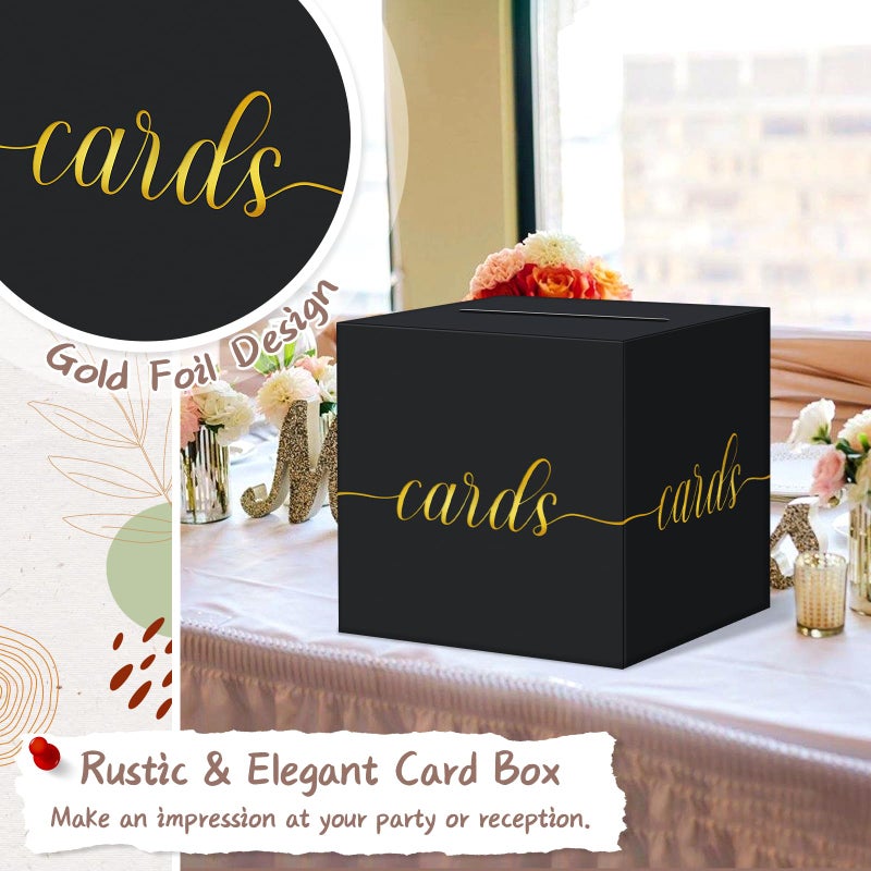 QIKSION Black Graduation Card Box, Gold Foil Gift Card Box for Party Decorations, Wedding Reception, Birthday, Baby & Bridal Shower, Anniversary, Retirement - Image 3