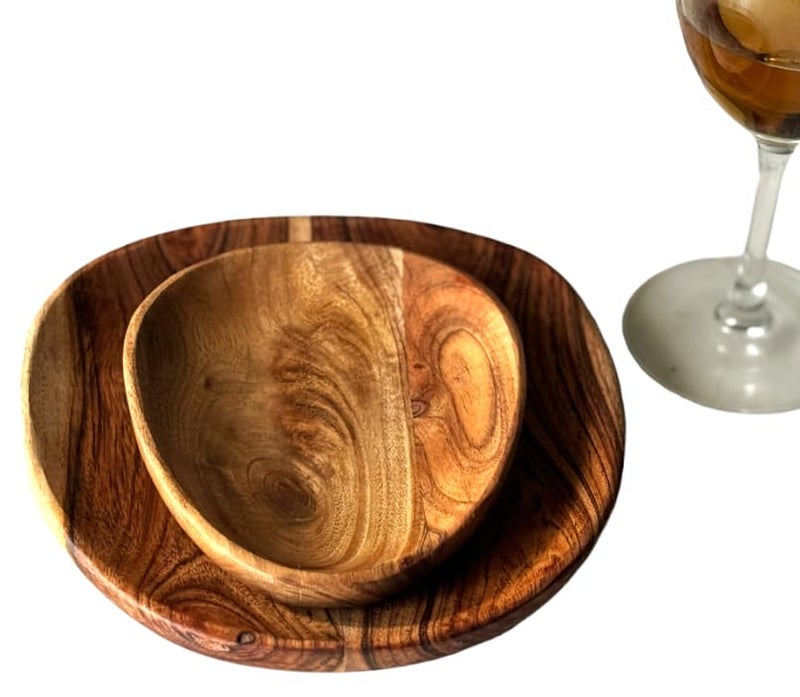 appeasy Wooden Square Tray for Serving Snacks | Handmade Acacia Wooden Platters Serving Tray | Wooden Decorative Platter (2 Pc (Brown) - Image 1