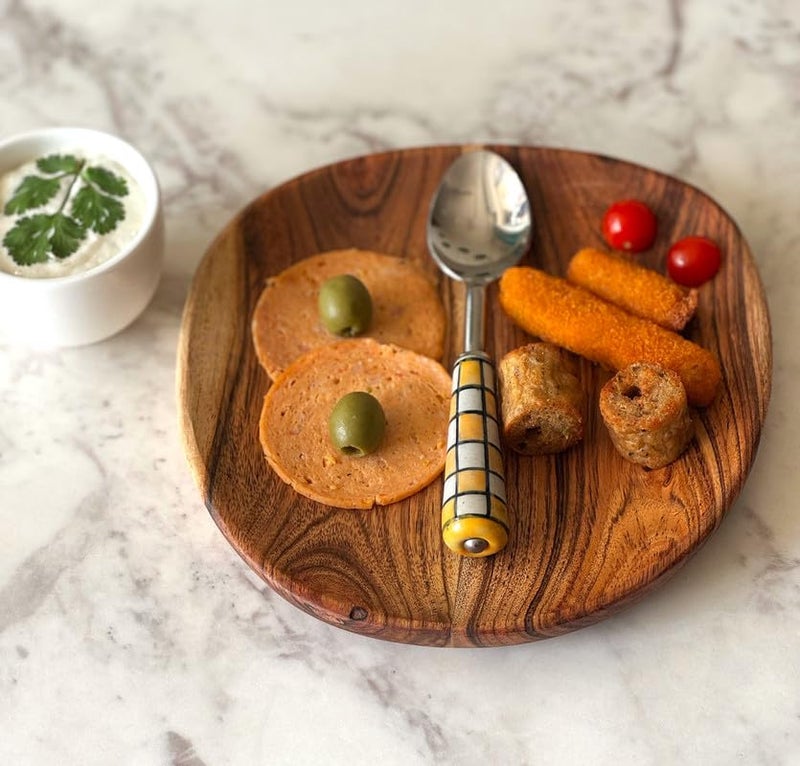 appeasy Wooden Square Tray for Serving Snacks | Handmade Acacia Wooden Platters Serving Tray | Wooden Decorative Platter (2 Pc (Brown) - Image 2