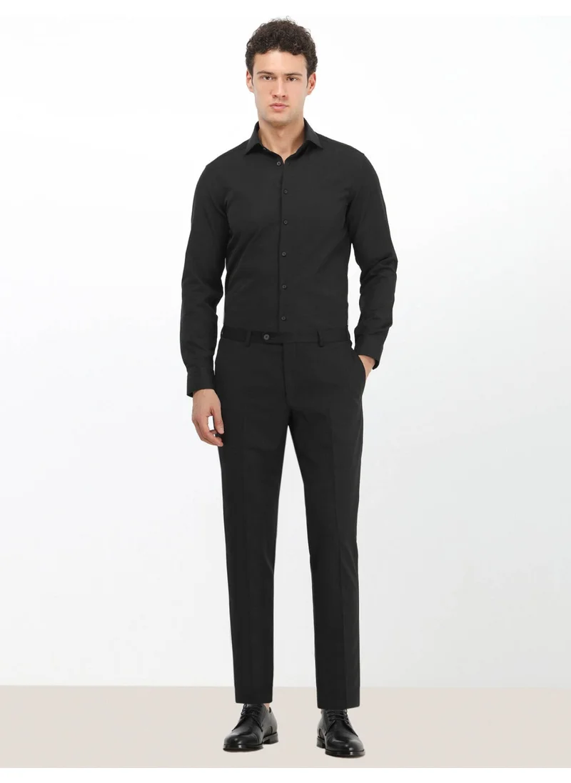 Kip Black Plain Weave Classic Cotton Blend Shirt