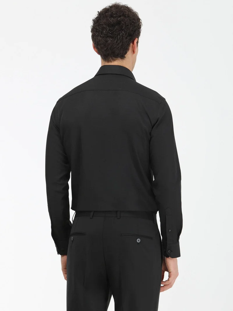 كيب Black Plain Weave Classic Cotton Blend Shirt