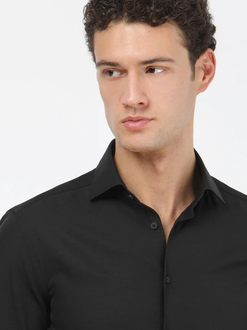 كيب Black Plain Weave Classic Cotton Blend Shirt
