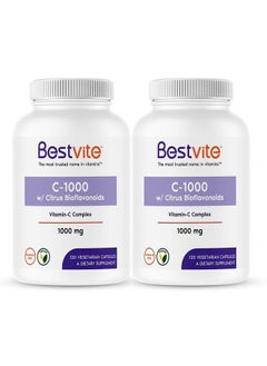 BESTVITE Vitamin C 1000mg (240 Vegetarian Capsules) (120 x 2) with Citrus Bioflavinoids - No Stearates - Vegan - Non GMO - Gluten Free  - Image 1
