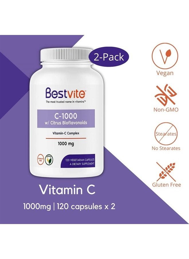 BESTVITE Vitamin C 1000mg (240 Vegetarian Capsules) (120 x 2) with Citrus Bioflavinoids - No Stearates - Vegan - Non GMO - Gluten Free  - Image 3