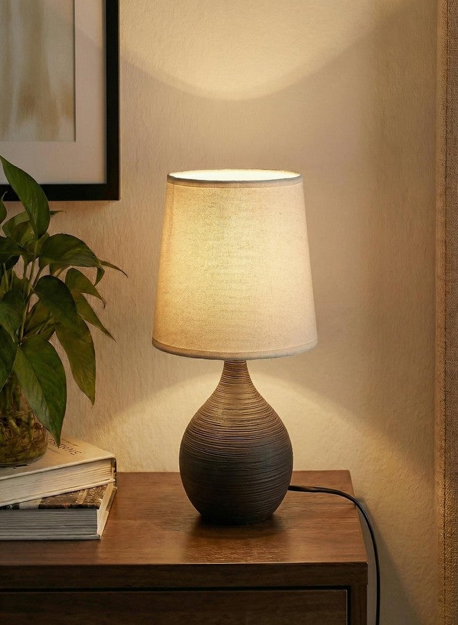 Decor & More Modern Ceramic Base Bedside Table Lamp | Table Lamps for Home Decoration and Bedroom Décor with On/Off Button | Night Lamp with Cotton Fabric Shade (Bulb not Included) - Image 1