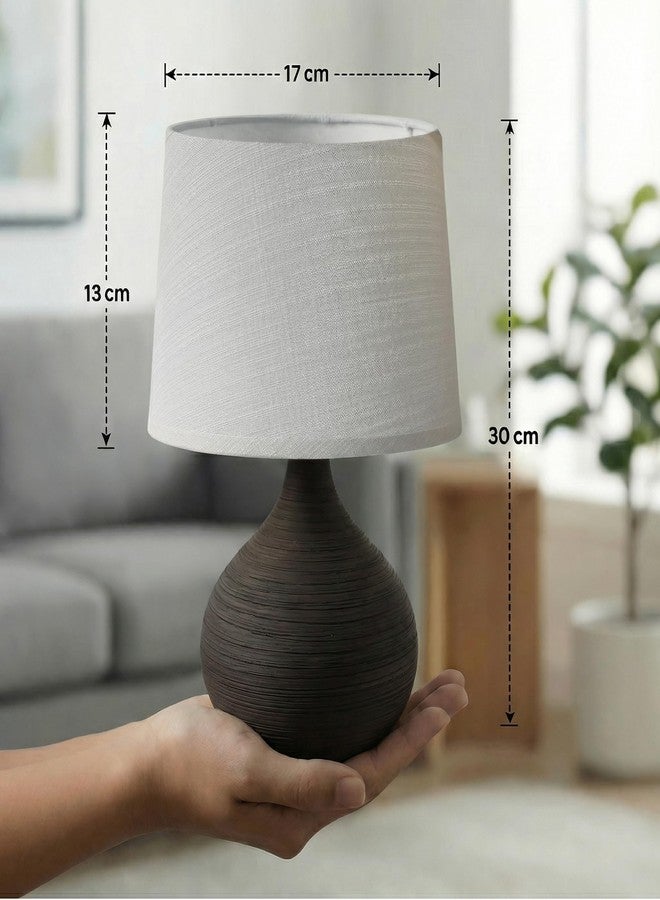 Decor & More Modern Ceramic Base Bedside Table Lamp | Table Lamps for Home Decoration and Bedroom Décor with On/Off Button | Night Lamp with Cotton Fabric Shade (Bulb not Included) - Image 2