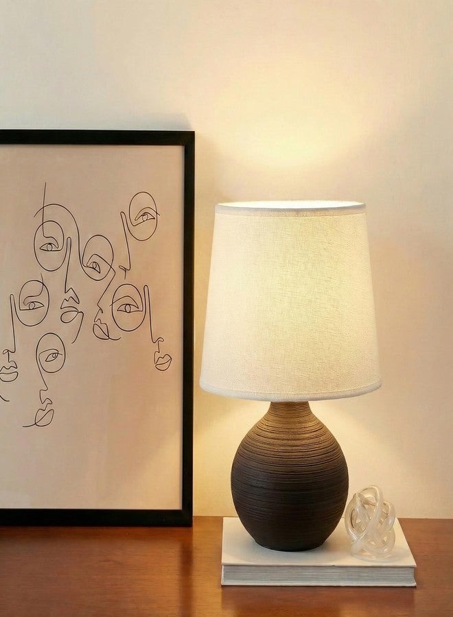 Decor & More Modern Ceramic Base Bedside Table Lamp | Table Lamps for Home Decoration and Bedroom Décor with On/Off Button | Night Lamp with Cotton Fabric Shade (Bulb not Included) - Image 3