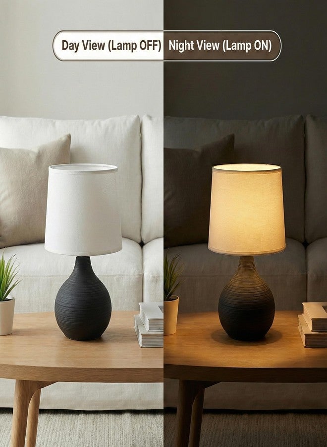 Decor & More Modern Ceramic Base Bedside Table Lamp | Table Lamps for Home Decoration and Bedroom Décor with On/Off Button | Night Lamp with Cotton Fabric Shade (Bulb not Included) - Image 5