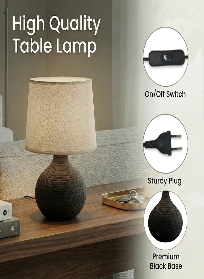 Decor & More Modern Ceramic Base Bedside Table Lamp | Table Lamps for Home Decoration and Bedroom Décor with On/Off Button | Night Lamp with Cotton Fabric Shade (Bulb not Included) - Image 4