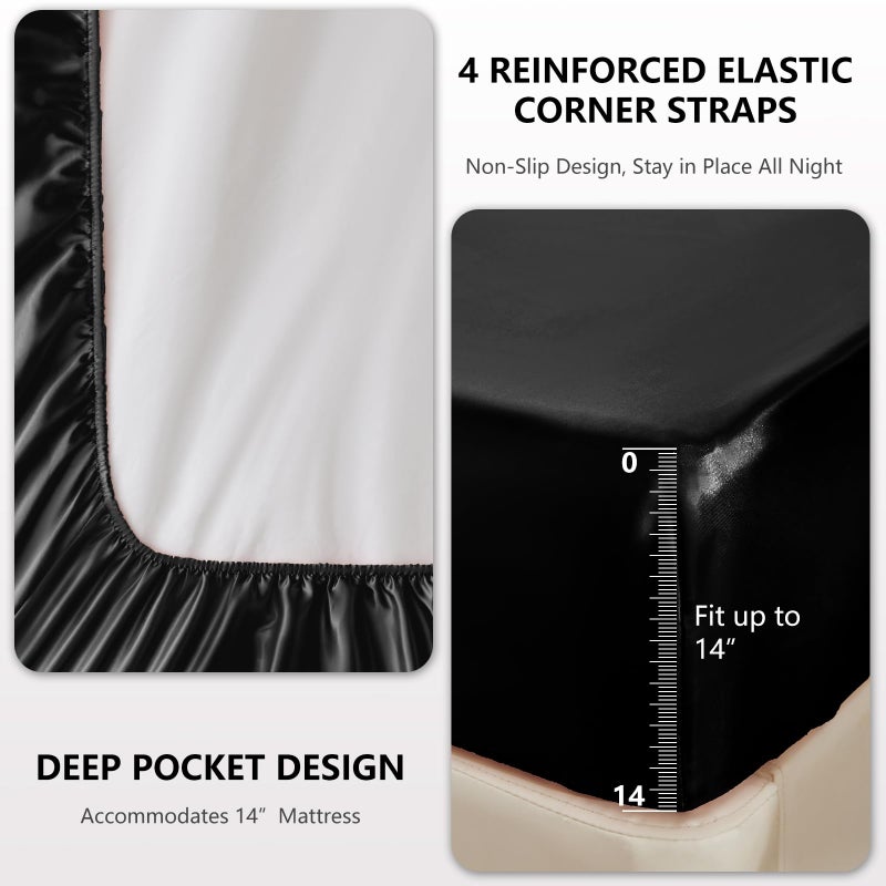 CozyLux Satin Sheets Twin Sheet Set - 3 Piece Silky Twin Bed Sheets, Luxury Black Sheet Twin Size Bed Set with Smooth and Soft Microfiber, Includes 1 Fitted Sheet, 1 Flat Sheet and 1 Pillowcase - Image 4