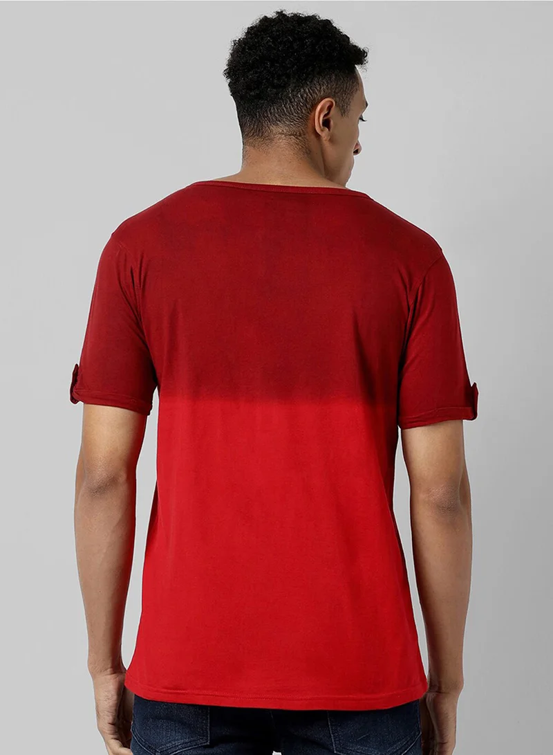 Campus Sutra Campus Sutra Men's Red Colourblocked Crewneck Short Sleeve Regular Fit T-Shirt For Casual Wear |  T-Shirt Crafted With Comfort Fit And High-Performance For Everyday Wear