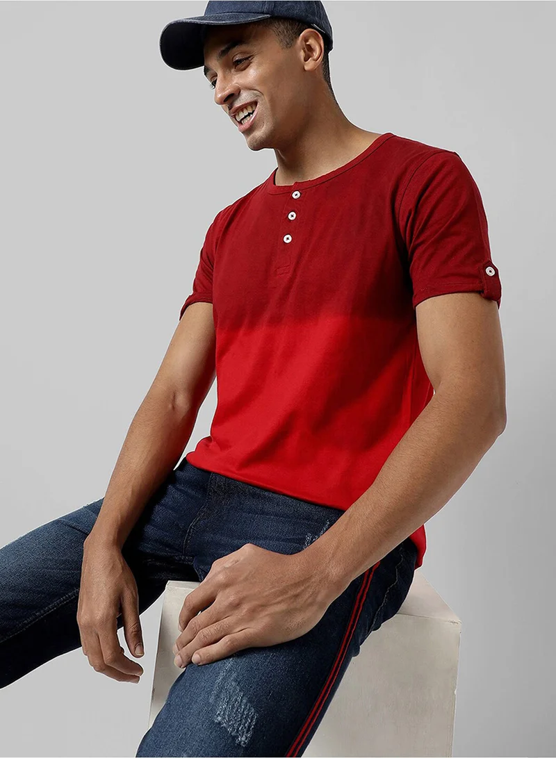 Campus Sutra Campus Sutra Men's Red Colourblocked Crewneck Short Sleeve Regular Fit T-Shirt For Casual Wear |  T-Shirt Crafted With Comfort Fit And High-Performance For Everyday Wear