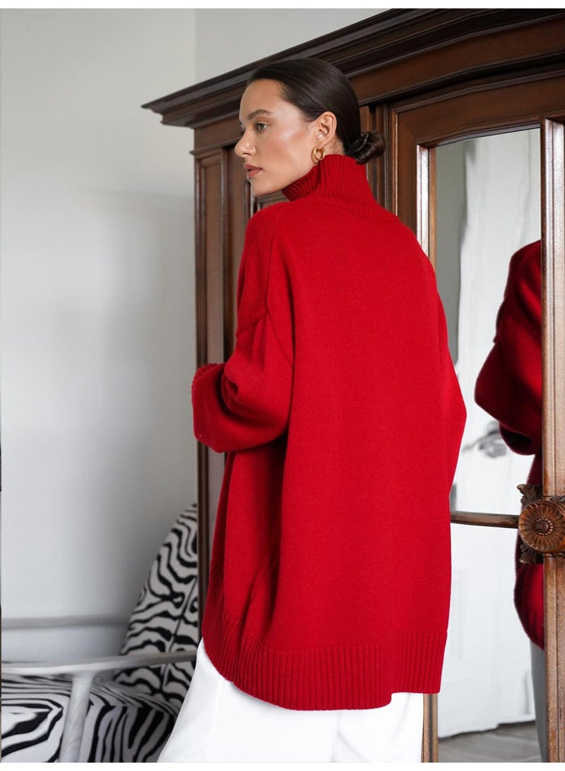 NIBEMINENT Autumn Winter Women's Oversized Turtleneck Sweater Casual Warm Solid Basic Loose Knitted Jumper Pullover - Image 2