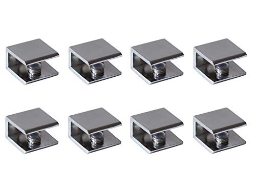 Rmdusk Glass Shelf Brackets Shelf Clips Metal Clamps Chrome Square Shape Wall Mounted Adjustable 6-10mm for Acrylic Wood (Set of 8) - Image 4