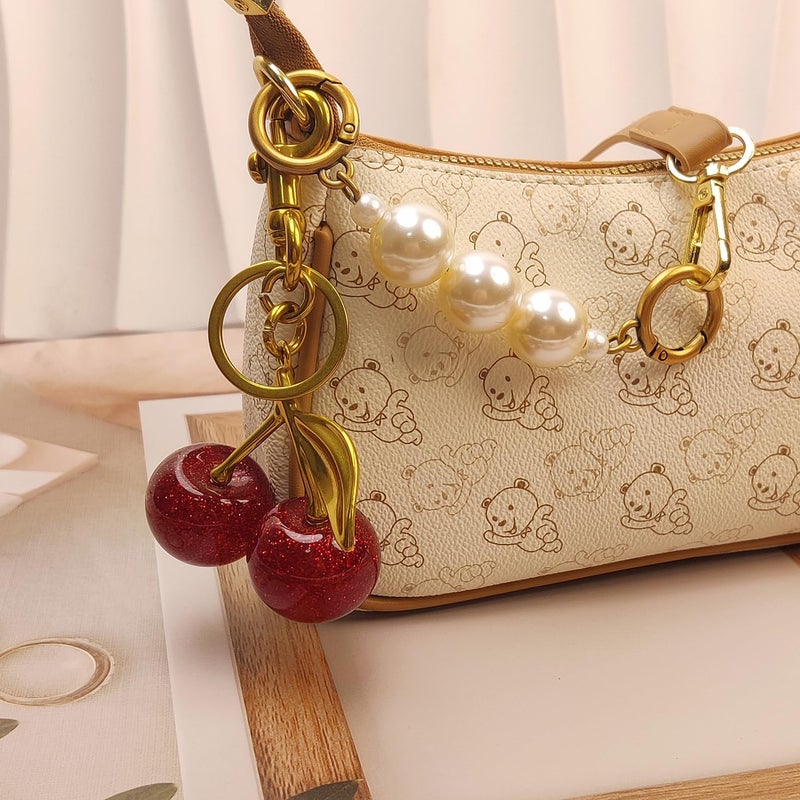 Nalefow 3PCS Vintage Gold Pearl Bag Extender Chain Purse Strap Extenders Sweet Cherry Bag Charm Keychain Purse Handbags Accessories for Womens (Sweet Cherry Pearl Extender Chain) - Image 4