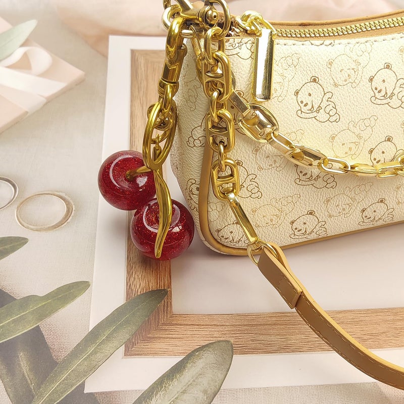 Nalefow 3PCS Vintage Gold Pearl Bag Extender Chain Purse Strap Extenders Sweet Cherry Bag Charm Keychain Purse Handbags Accessories for Womens (Sweet Cherry Pearl Extender Chain) - Image 5