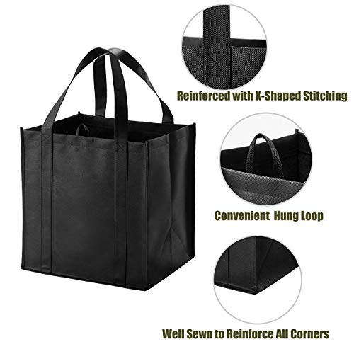 NERUB 10 Pack Reusable Reinforced Handle Grocery Bags - Heavy Duty Large Shopping Totes with Thick Plastic Bottom can hold 40 lbs - Image 3