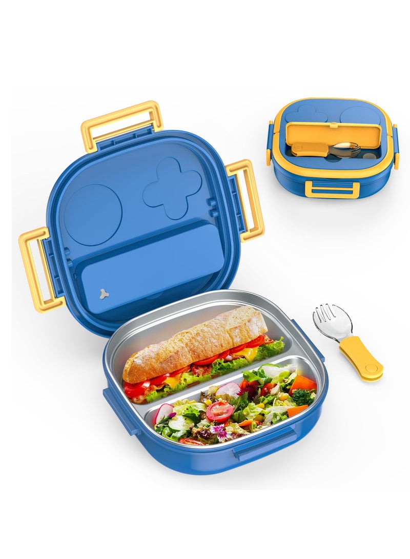 Excefore Stainless Steel Kid Bento Box, Leak-Proof, 2-Compartment, Lunch Box with Portable Cutlery-Ideal Portion Sizes for Ages 3 to10, Dishwasher Safe, Over 3 years old, Blue - Image 1