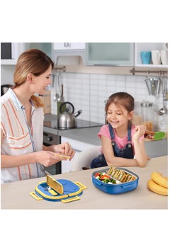 Excefore Stainless Steel Kid Bento Box, Leak-Proof, 2-Compartment, Lunch Box with Portable Cutlery-Ideal Portion Sizes for Ages 3 to10, Dishwasher Safe, Over 3 years old, Blue  - Image 2